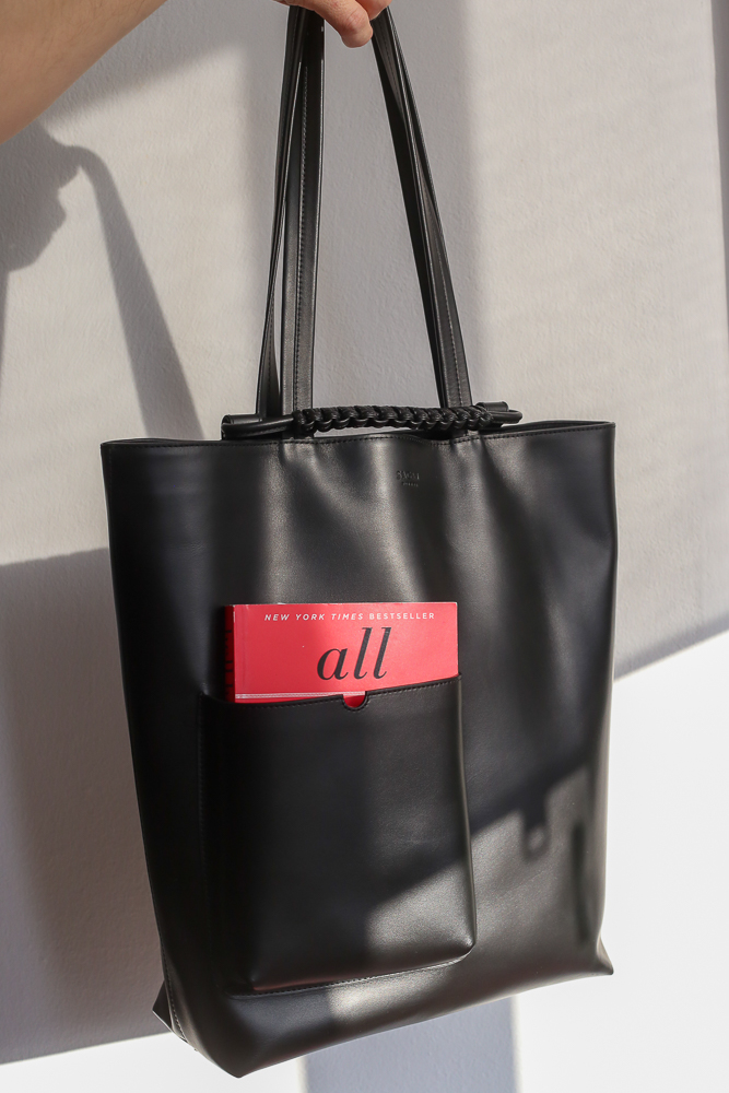 Sagan Vienna Pazar Book Tote aus schwarzem Glattleder, perfekter Zustand, frisch gereinigt und gepflegt – Borsa Nera Wien